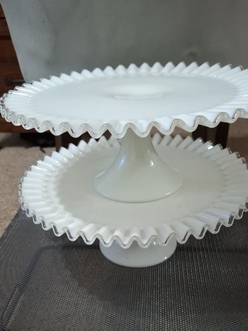 2 Elegant White and Clear Glass Plate